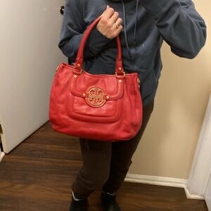Tory Burch red leather Amanda hobo bag